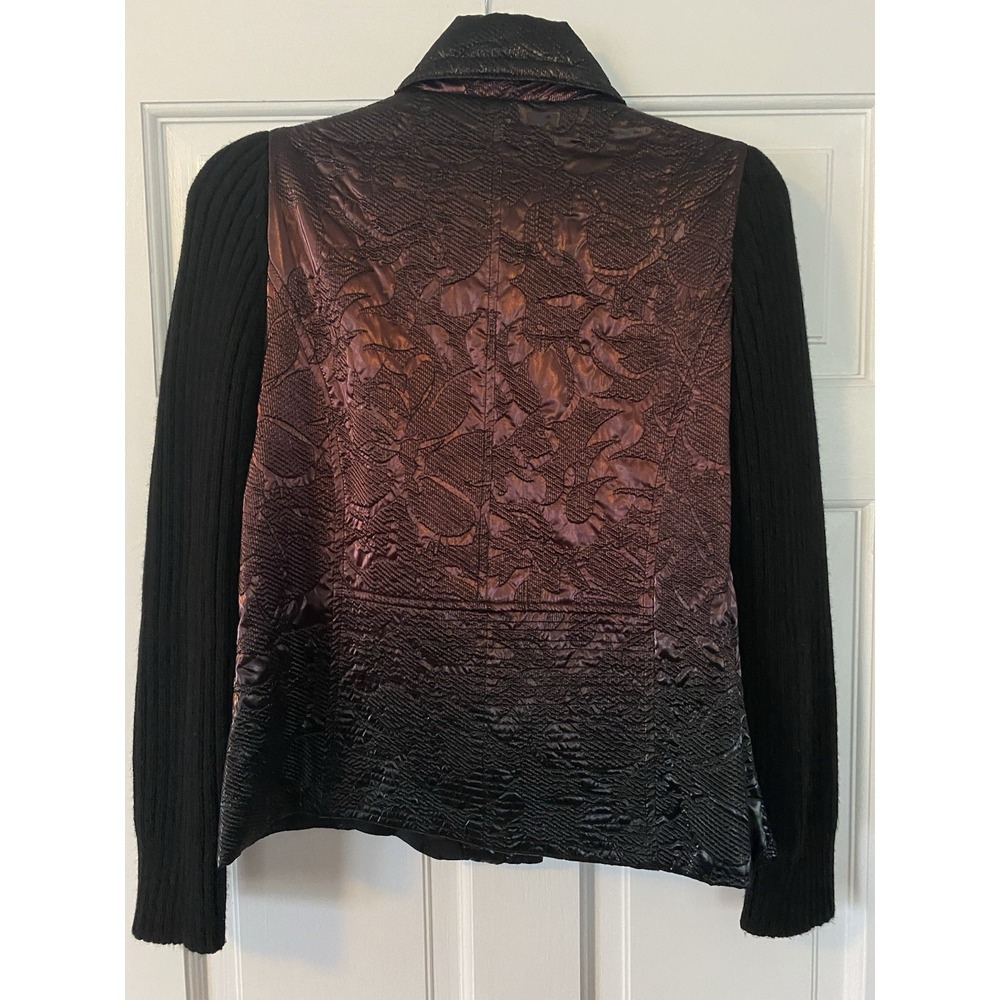 Madison Hill Womens Moto Jacket SZ Med Iridescent Copper Textured Knit Sleeve - Picture 4 of 10